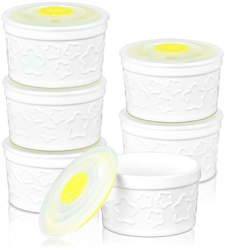 Lot de 6 ramequins en céramique de 236,8 g - Passe au four - Motif étoiles - Pour pudding personnel, crème brûlée, soufflé, crème pâtissière, sauce - Réutilisables - Blanc