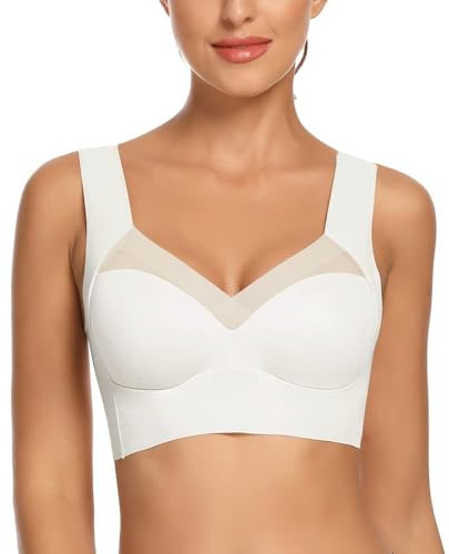 WOWENY Damen Komfort BHS Ohne Bügel Zero Feel Bralette für Frauen, Weich und Bequem T Shirt Schlaf BH Gepolstert,Weiß,3XL