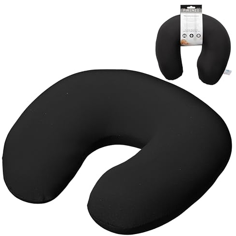 Cepewa Coussin de Nuque en Polyester et Élasthanne avec Rembourrage en Micro-Billes PES 28 x 25 x 10 cm | Repose-Nuque pour Voyage Voiture Avion Bureau Maison | Noir