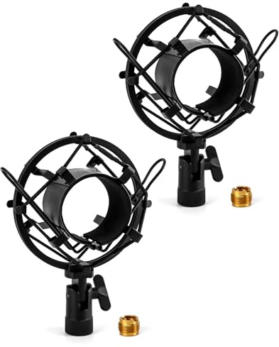 QWORK Universal Microphone Shock Mount Holder Adapter Clamp Clip, 2 Pack Anti-Vibration Mic Holder with Adapter Screws, for 48-51mm Studio Condenser Mics
