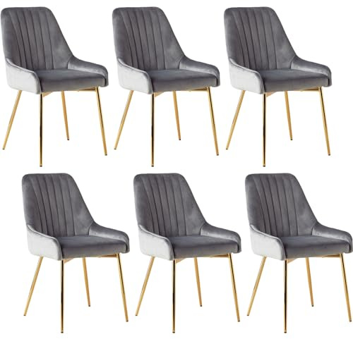 Sepnine Esszimmerstühle 6er Set, Samt Essstuhl, Komfortable Küchenstühle für Esszimmer, Polsterstuhl mit Goldenen Metallbeinen, Ergonomische Dining Chairs