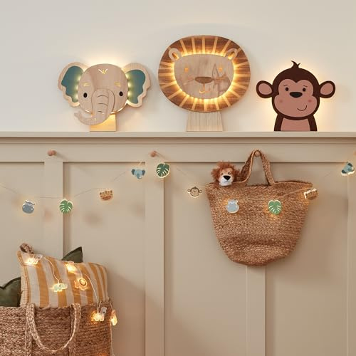Lights4fun Kinderzimmer Beleuchtungsset - Nachtlicht Mit Fernbedienung, Wandleuchte, Safari Lampe, Deko
