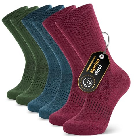 Ruixue Merino vandringsstrumpor män och kvinnor, utomhusstrumpor vandringsstrumpor, merinoull sportstrumpor löparstrumpor sneakerstrumpor för män, kvinnor och barn [3 par], Flerfärgad, 3 par, 43-46 EU