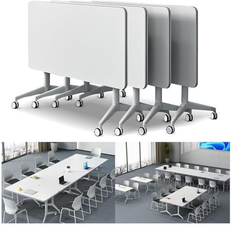 Konferenztisch, großer mobiler Konferenztisch, rund, Konferenzraum-Tische mit Rollen, bequem und schnell, geeignet für Büro, Konferenzraum, Klasse (4 Stück) (Größe: 160 x 59,9 x 74,9 cm)