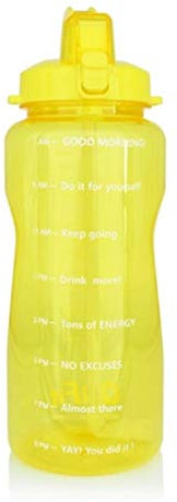 Sportflasche mit Trinkhalm, 2 l, 3,8 l, große Kapazität, großer Protein-Shaker, Trinkflasche, Kürbisbecher, Wasserdose, BPA-frei, Outdoor-Fitness (Farbe: Gelb, Größe: 2000 ml)