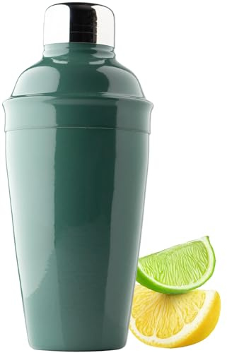 Coctelera de acero inoxidable para coctelera – 500 ml (502.7 ml). Colador de hielo integrado, sello de silicona y tapa de medición de alcohol. Diseño moderno, color verde pino, ideal para