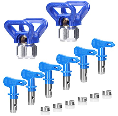 Mulcort Airless Spray Tips,Spray Tip Reversible,Paint Nozzle Tips,6 PCS Airless Paint Sprayer Machine Parts with 2PCS Nozzle Seats for Homes Buildings Garden Decks Fences