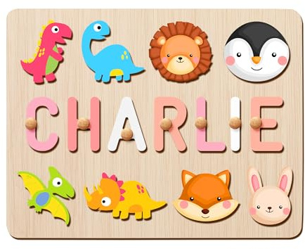 GifXify Personalisierte Holzpuzzle mit Name - Personalisierte Geschenke Baby - Montessori Spielzeug ab 1 Jahr, 2 Jahre - Steckpuzzle Holz mit Namen - Motorikspielzeug Kinder ab 1 Jahren (Basic)