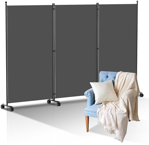 Eulenke Stoff Paravent 3 Teilig, 263 ×181cm Anthrazit, Paravent Raumteiler auf Rollen, Sichtschutz Stellwand Raumteiler Trennwand, für Büros Outdoor Garten Balkon | Faltbarer Raumteiler für Sichtschutz, Homeoffice, Schlafbereich, Wohnzimmer oder Balkon, mobil und flexibel nutzbar
