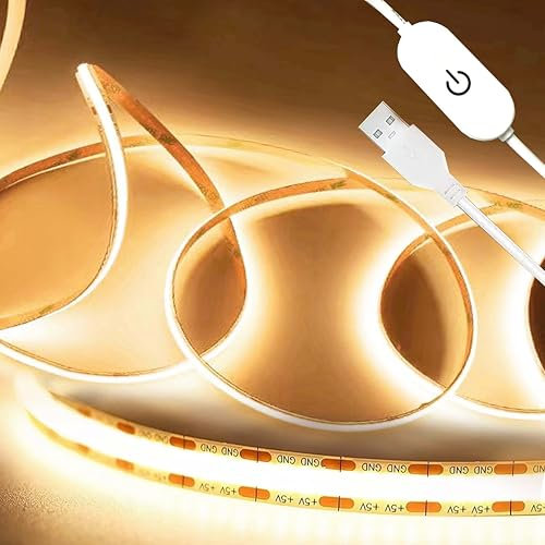 WNSNOU COB LED Streifen 2M TV LED Hintergrundbeleuchtung USB Dimmbar LED Strip 320LEDs/m 5V Warmweiß 4000K für Hängeschrankunterbeleuchtung Schlafzimmer Heimdekoration