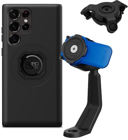Quad Lock Motorcycle Mirror Stem Phone Mount Kit with Vibration Dampener and Galaxy S22 Ultra MAG Case
