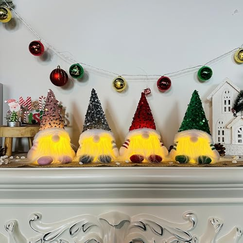 ACAREY Weihnachtsdeko 4 Stück Weihnachten Deko Wichtel mit Licht, Weihnachtswichtel Plüsch Weihnachtsdeko Amerikanisch mit LED Weihnachten Figur Beleuchtete Wichtel für Weihnachtsdekoration