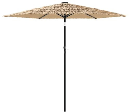 vidaXL Sonnenschirm, Gartenschirm mit LED Stahlmast, Marktschirm mit Kurbelmechanismus, Strandschirm Balkonschirm Hawaiischirm, Braun