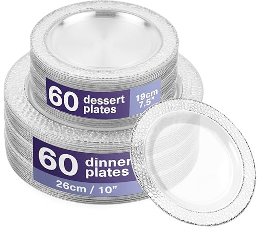 MATANA 120 Premium Plastikteller mit Silberrand, 2 Größen - Mehrweg Kunststoffteller, Partyteller Silber für Hochzeiten, Geburtstage, Partys - Elegantes & Stabiles Partygeschirr