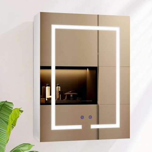Spiegelschrank Bad mit LED-Beleuchtung & Steckdose, 60 x 60 x 15 cm
