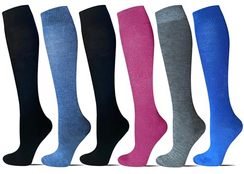 EEWEN 6 Paar Laufsocken Thermo Kniestrümpfe für Damen warm Stützstrümpfe Reisestrümpfe Radsport Karomuster