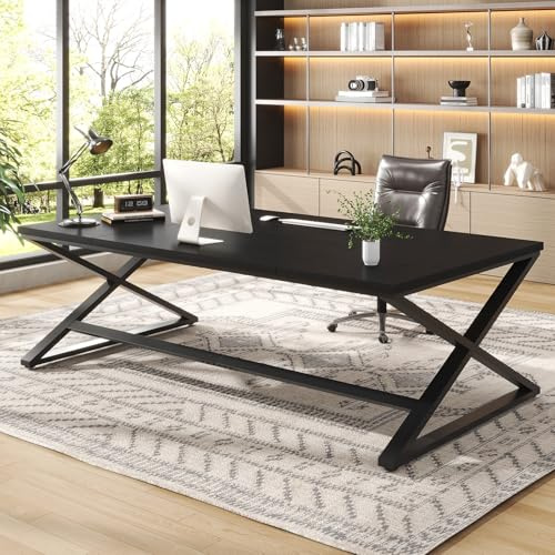 IBF Computer Desk Gaming Office Table Large Desks for Home 200cm Black Oak