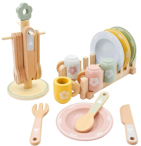 AolKee Kinderküche zubehör Holz, Holz Spielzeug Küchengeschirr Set, Kleinkind Küche Set, küchenzubehör Kinder, zubehör kinderküche Kinder Rollenspiel Alter 3+ JahreK