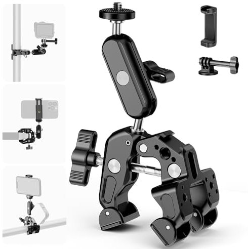 NEEWER Super Clamp with 3 Dual Ballhead Magic Arm, Camera Phone Clamp Mount with 1/4 3/8 Threads, Cold Shoe, Phone Holder, Action Camera Adapter Compatible with GoPro DJI iPhone 16 15 Pro Max, ST88