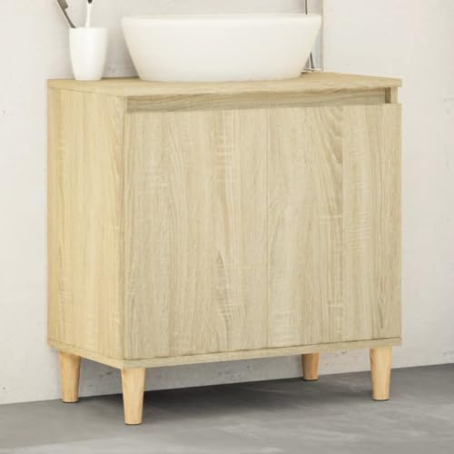Myheimly Waschbeckenunterschrank,Badschrank mit Stauraum,Waschtisch Unterschrank mit Holzbeinen,Schrank Badunterschrank Badmöbel,Holzwerkstoff WaschbeckenunterschrankSonoma Eiche