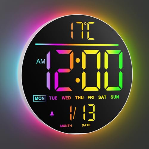 Maxstar 10 Large Digital Wall Clock with Remote Control,8 RGB Colors Big Modern LED Screen Display, Auto-Brightness, DST,Temperature,Alarm Wall Clock for Living Room, Bedroom, Kitchen Decor-White