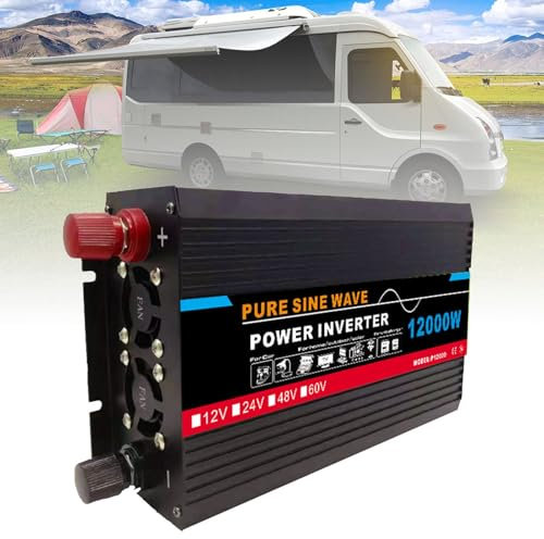 Inversor De Onda Sinusoidal Pura 3000W A 12000W, CC 12/24/48/60V A CA 220V, Pantalla Digital Dual Y 1 Toma Universal, Inversor De Energía Solar Independiente, para Uso Doméstico(12000W,12V)