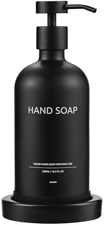 Janxin Seifenspender Schwarz - Glas Handseifenspender mit Fängertray, Ideal für Küche & Badezimmer, Set mit Pumpspender(Schwarz(Hand SOAP))