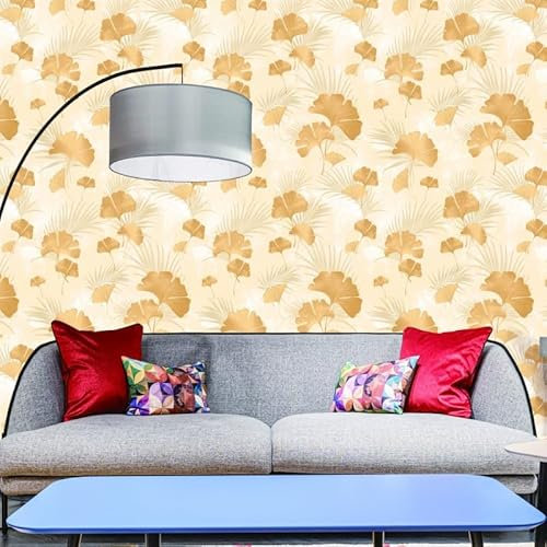 Papier Peint Panoramique Beige Orange Ginkgo Tapisserie Murales Papier Peint Panoramique Enfant Intissé Chambre Fille Adulte Salon Bureau Restaurant Décoratif 400x240cm