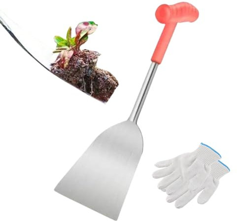 Pala multifunzionale da giardino con manico, pala per la pulizia del giardino all'aperto, in acciaio inossidabile, per erbacce e muschio, vanga per bordatura, raschietto per muschio del patio (rosso