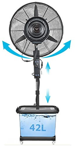 Ventilatore a piantana con nebulizzatore d'acqua, ventilatore nebulizzatore oscillante, ventilatore di raffreddamento ad altezza regolabile con 3 modalità di ventilazione, ventilatore a piantana per