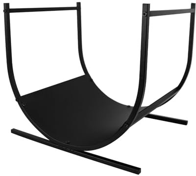 VANCHEMO Estantería de metal para leña, soporte para leña, color negro, 44,5 x 40 x 37,5 cm