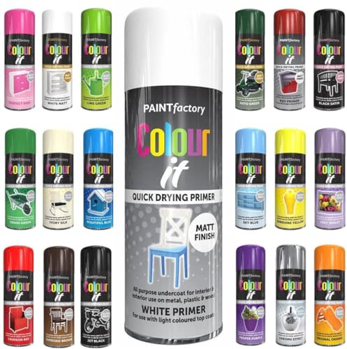 Spray Paint Primer White Matt Finish Aerosol 400ml Cans - Quick Dry, All Purpose Spray Paint for Interior and Exterior Ideal for Wood, Metal, Plastic, Indoor & Outdoor Use
