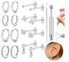 ADRAMATA 18PCS Piercing Helix Trago 16G/20G Acciaio Inossidabile Orecchini a Cerchio Ipoallergenico Piercing Naso Argento/Oro Labret Conch Cartilagine Orecchini Gioielli