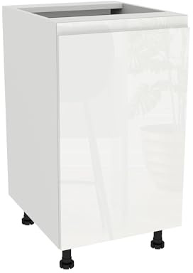 Laclar FREZO Spülenunterschrank - Grifflos - Soft-Close - Hochglanz - Funktional & Elegant für Ihre Küche - 45x48,5x72 cm - Weiß, Front: Hochglanz Weiß grifflos