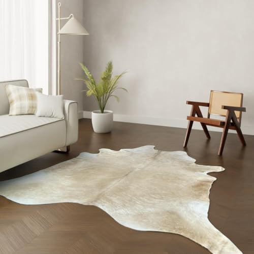 Wildlife Design ÜBERGRÖSSER Kuhfell Teppich XXL (240x210 cm) in Sandbeige | Premium Naturfell | Weich & Elegant | Inkl. GRATIS Lederuntersetzer