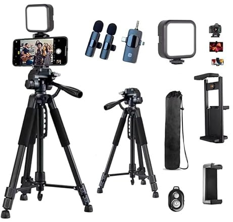 Western Gadget® 57 Vlogging Kit with Wireless Lavalier Microphone, LED Light & Tripod Stand, 3-in-1 Content Creator Kit for iPhone/Android, Camera, YouTube, TikTok, Live Streaming & Video Recording