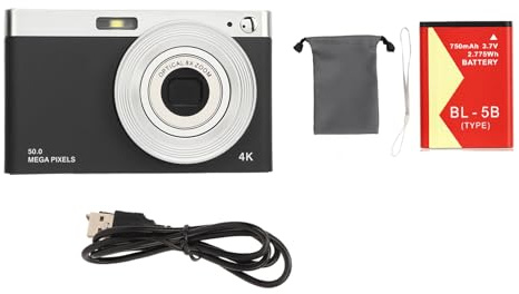 Enlybee Fotocamera digitale 4K per adolescenti, schermo HD da 50 MP, fotocamera portatile compatta retrò da 288 pollici con zoom 16x, flash integrato per viaggi e riunioni sociali (nero)