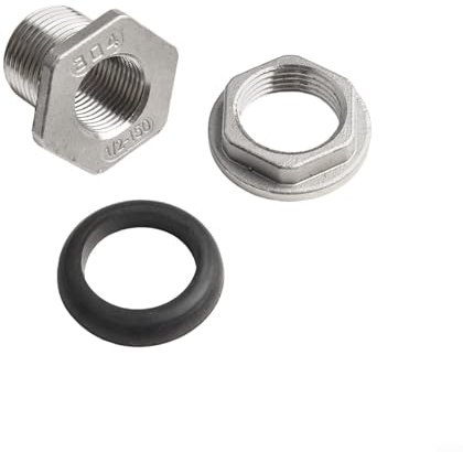 Yuanpgky Edelstahl Schott-Wasseranschluss für Regentonnen und Wassertanks, /5.1 cm Gewindefitting mit 26mm Außendurchmesser, passend für 20mm Wandstärke, 304
