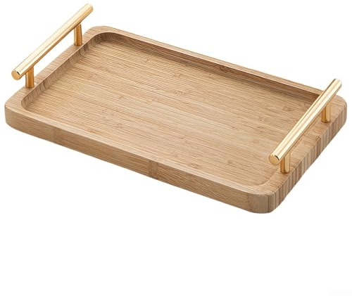 CNANRNANC Plateau de service rectangulaire en bois avec poignées pour cuisine, salle à manger, thé, mariage, décoration d'intérieur, boissons, collations, bougies, livres (40 x 30 cm)