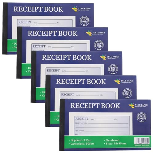 WEKADRIN 5 Pièces Bloc de Reçus Autocopiants pour Petites Entreprises Carnet Facture Commandes Caisse Portable Gestion Commerciale