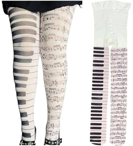 Luxylei Dam pianomönstrade strumpbyxor musiknot tryck skira stretchiga mönstrade tights Jk stil piano tights strumpor