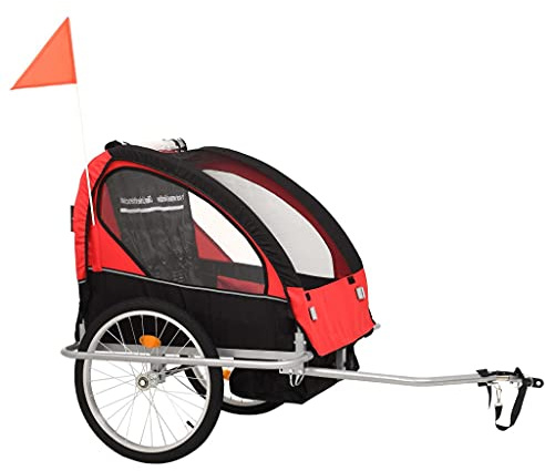Generico Rimorchio per Bici e Passeggino 2 in 1 Nero e Rosso,Articoli Sportivi,Ricreazione all'aperto,Ciclismo,Accessori per Biciclette,Rimorchi per bicicletta-91375