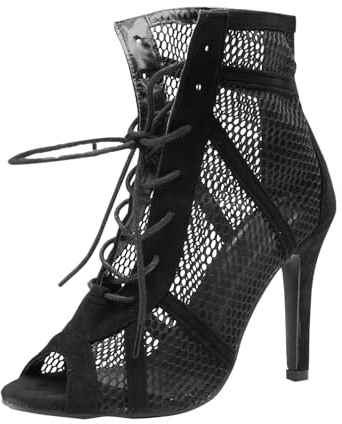 Tacones de baile para mujer, zapatos de baile con tiras de malla, elegantes sandalias de gladiador con puntera abierta, botines de tacón alto con cordones, botines sexis de aguja transpirables para