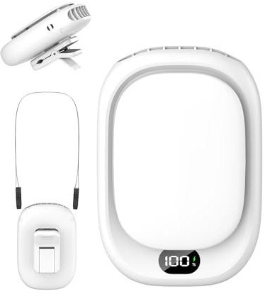 ViSSKO Taillen Clip Ventilator, 2000mAh Tragbarer Klein Ventilator Waist Fan mit Clip, 4 Geschwindigkeiten, USB Tischventilator mit Hängeseil für Baustelle, Kinderwagen, Camping, Büro - Weiß