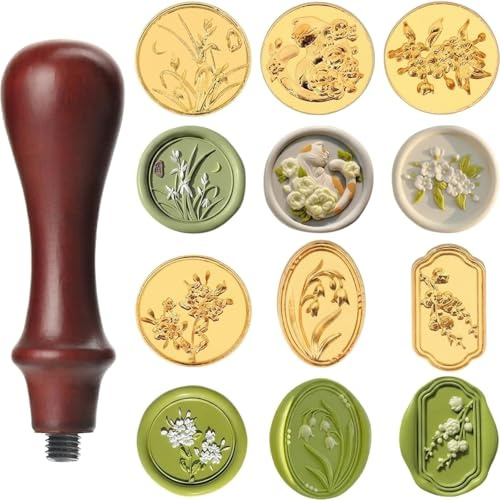 Giswell Siegelwachs Set Mit 6 Personalisierten Wachsstempel Kopfen Und Rotbraunem Holzstiel – Siegelstempel Für Wachssiegel, Personalisiertes Siegelwachs Set Für Briefe Und Geschenke
