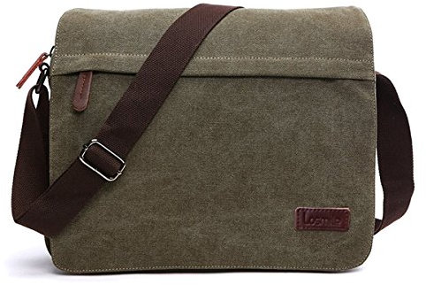LOSMILE Herren Umhängetaschen, Leinwand Schultertaschen, 13.3 Laptoptasche,Schulranzen, für Schule und Arbeits,für Männer und Frauen. (L- grün)