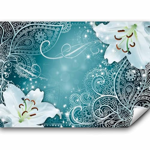 murando - Vlies Fototapete Blumen Lilien 400x280cm - Foto Tapete Schlafzimmer Wohnzimmer Moderne Vliestapete XXL Wandtapete Motivtapeten 3d Effekt Wand Dekoration - Ornament türkis blau b-A-0522-a-b