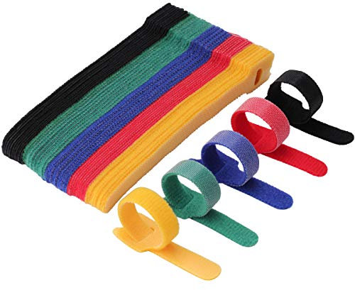 Reusable Cable Ties 50 Pack - Adjustable Hook and Loop Ties for PC, TV, Desktop Cable Management, Organising HDMI, USB, Electronics, Headphones - 5 Colours, 0.5’ Wide