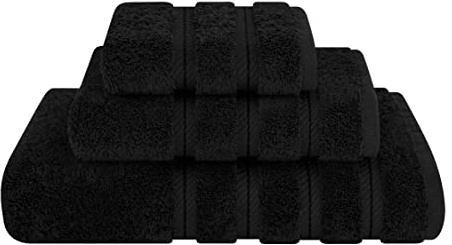 American Soft Linen Premium 3 Piece Towel Set, 1 Bath Towel 1 Hand Towel 1 Washcloth, 100% Cotton Turkish Towels for Bathroom, Black Towel Set