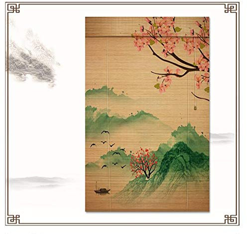 GDMING Bambusvorhang Gedrucktes Bild Window Roller Shade Mit Volant Handgemacht Vorhang Panel Zum Zuhause Restaurant Büro Möbel Sonnenschutz Sichtschutzrollo Seitenzugrollo, 52 Größen